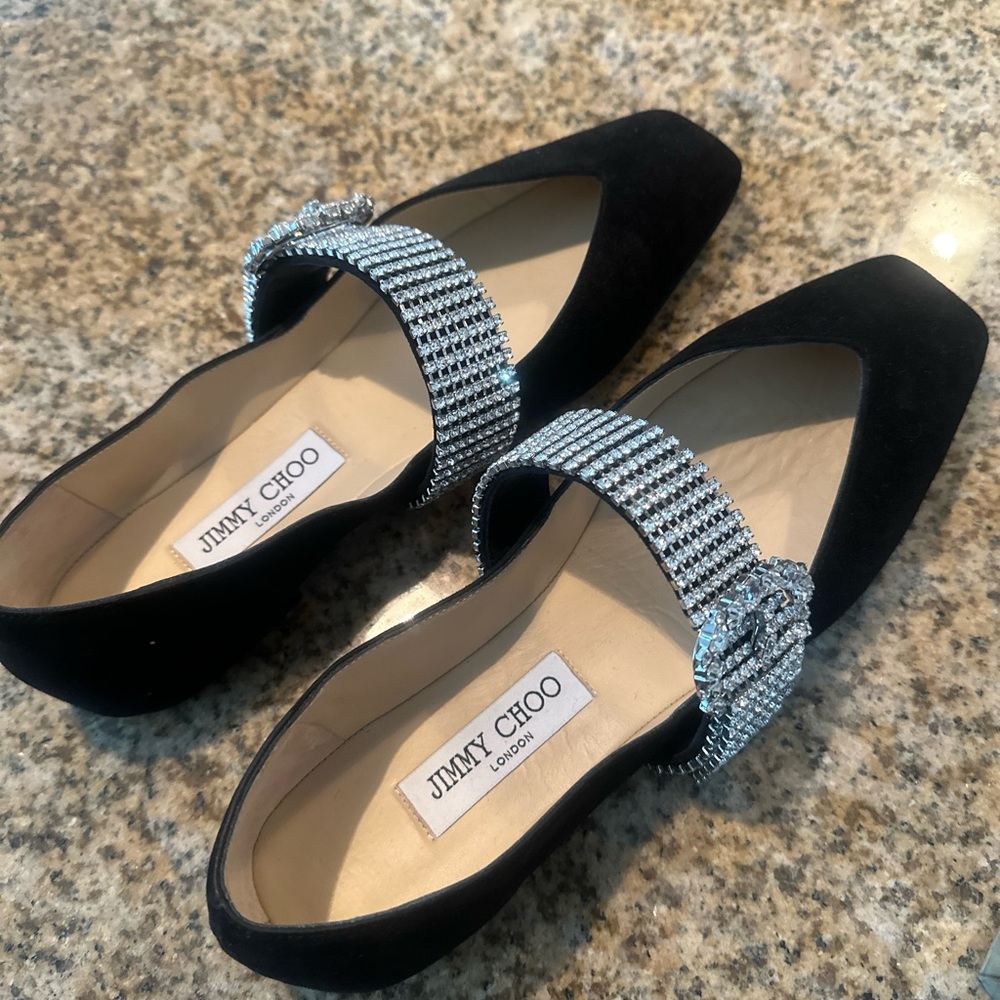 Jimmy Choo Authentic Krista Crystal Embellished Leather Flats - New never worn